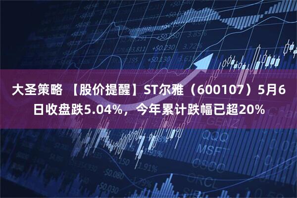 大圣策略 【股价提醒】ST尔雅（600107）5月6日收盘跌5.04%，今年累计跌幅已超20%